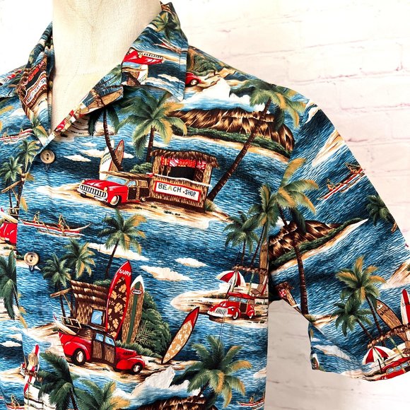 Retro Hawaiian Shirt with Woody Cars & Surfboards - Size XL - Pride of Hawaii - Picture 3 of 8